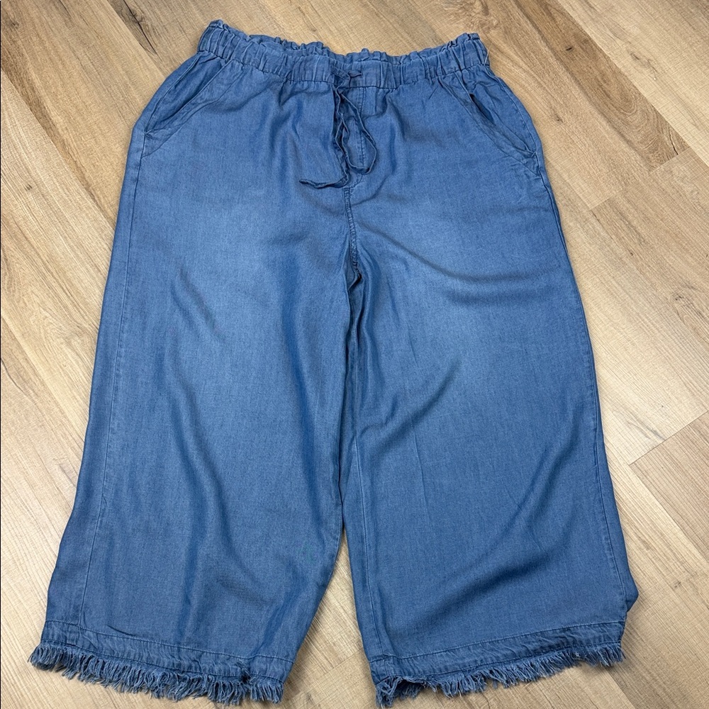 Zac & Rachel Blue Wide-Leg Pull-On Cropped Pants. NWOT. Size Large